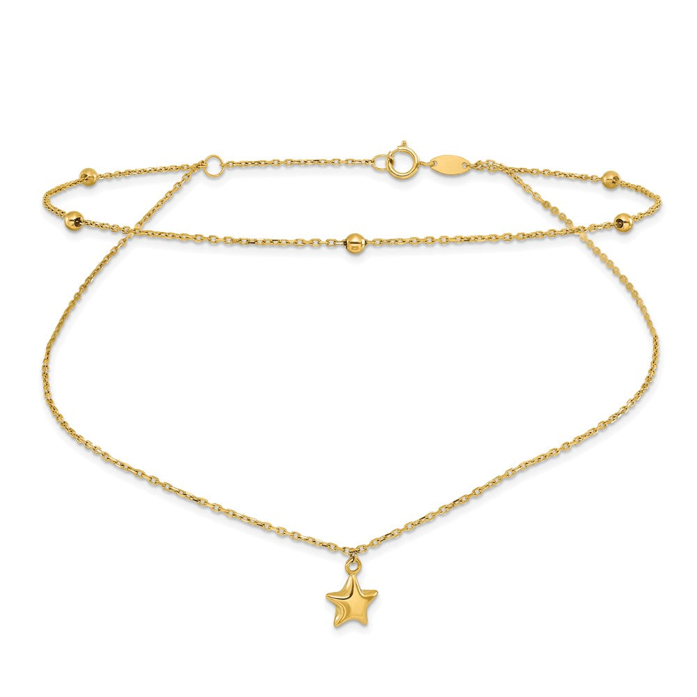 10K Yellow Gold Polished 2-Strand Star Plus Ext. Chain Anklet