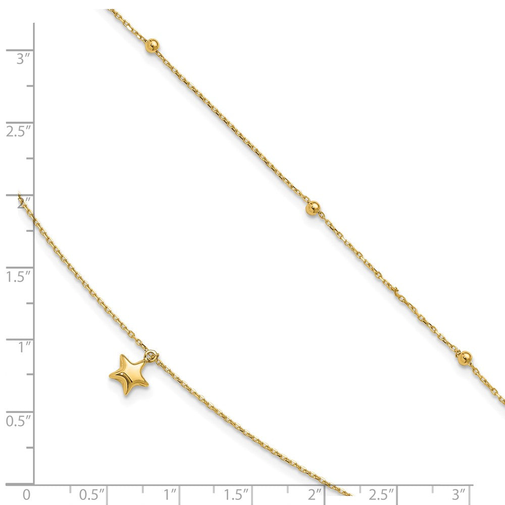 10K Yellow Gold Polished 2-Strand Star Plus Ext. Chain Anklet