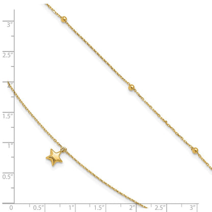10K Yellow Gold Polished 2-Strand Star Plus Ext. Chain Anklet