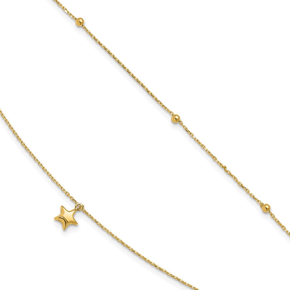 10K Yellow Gold Polished 2-Strand Star Plus Ext. Chain Anklet