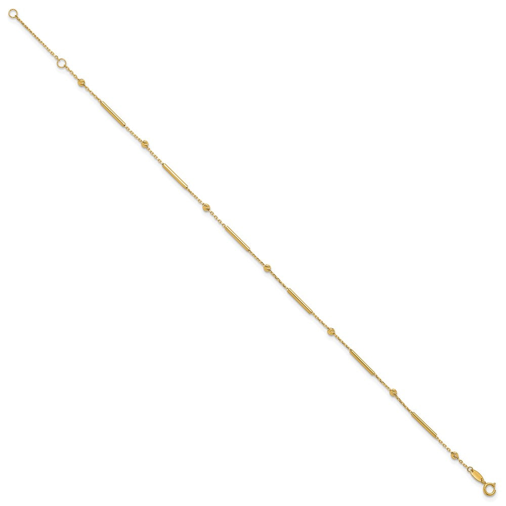 10K Yellow Gold Polished and Diamond-Cut Bar 9in Plus 1in Ext. Anklet