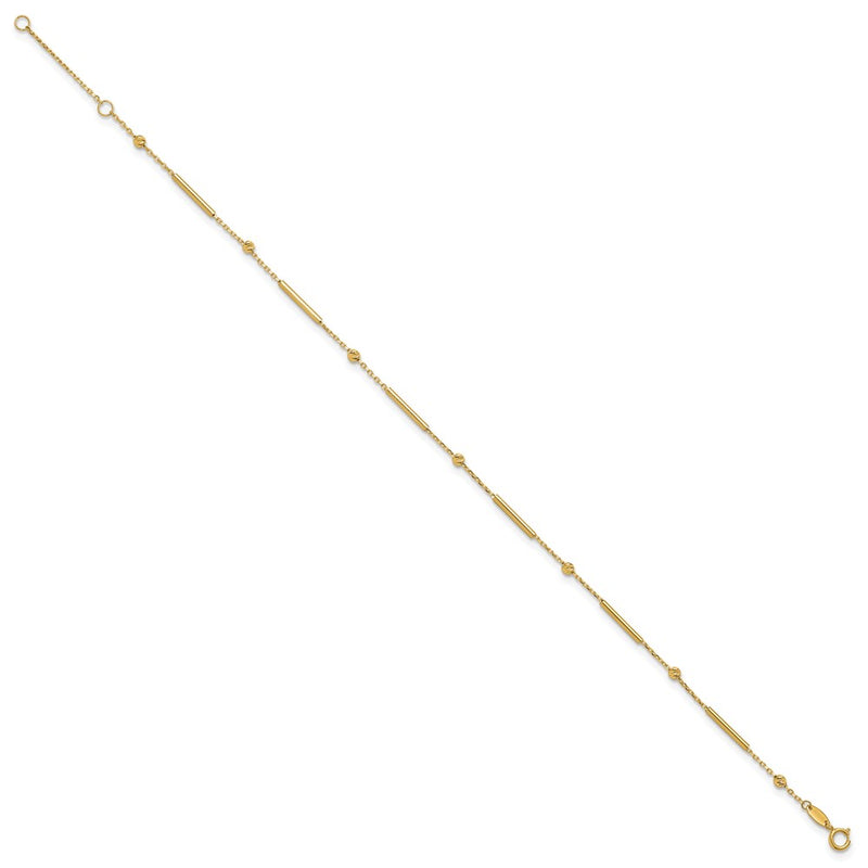 10K Yellow Gold Polished and Diamond-Cut Bar 9in Plus 1in Ext. Anklet