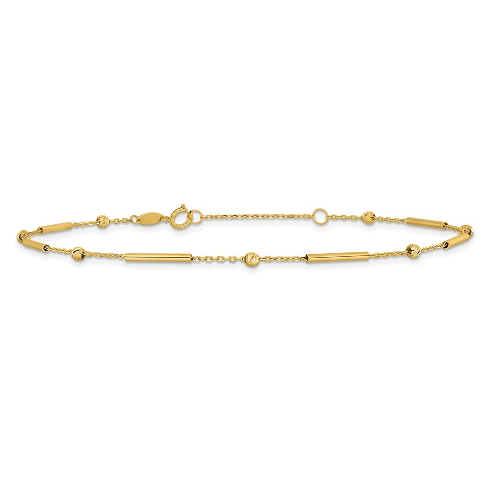 10K Yellow Gold Polished and Diamond-Cut Bar 9in Plus 1in Ext. Anklet