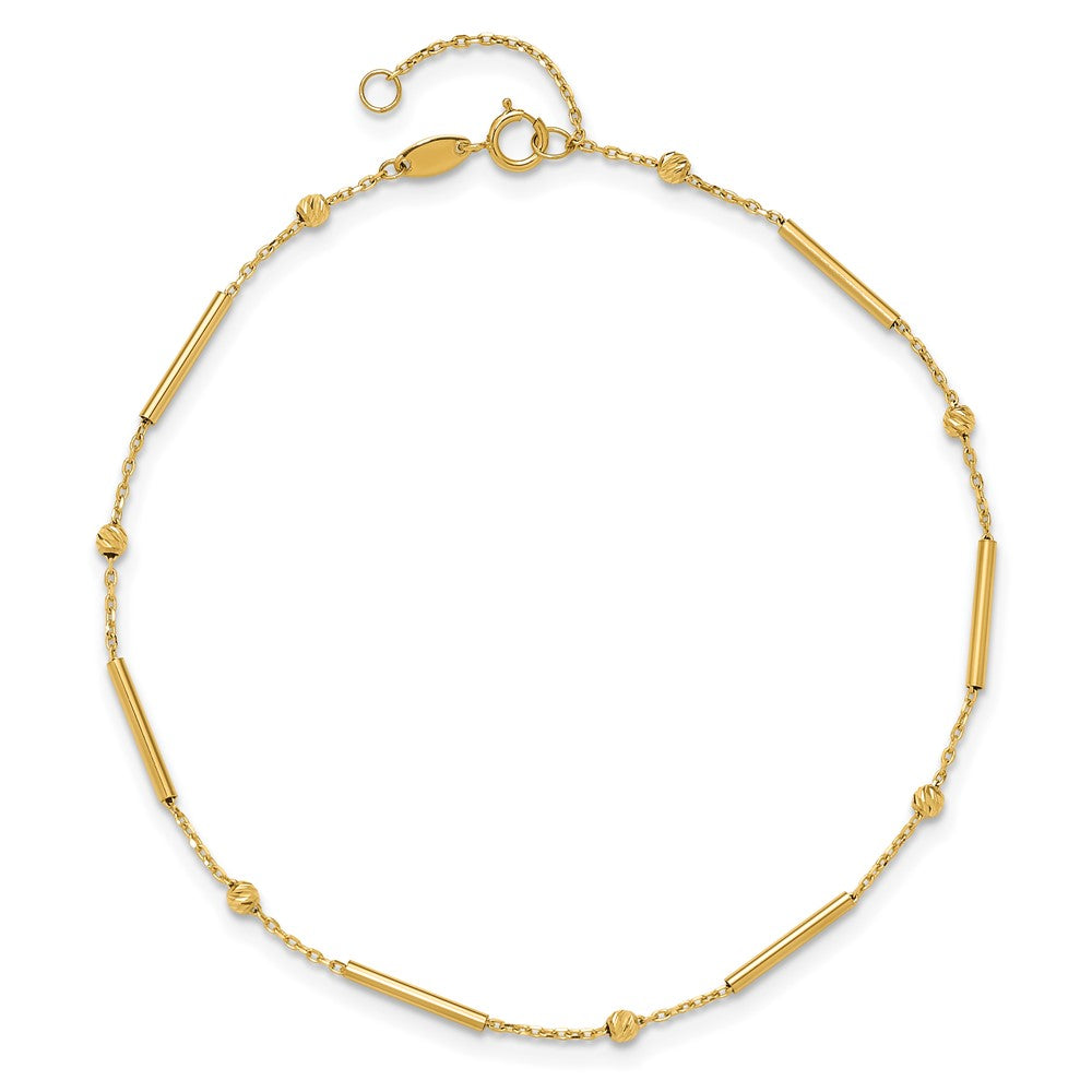 10K Yellow Gold Polished and Diamond-Cut Bar 9in Plus 1in Ext. Anklet