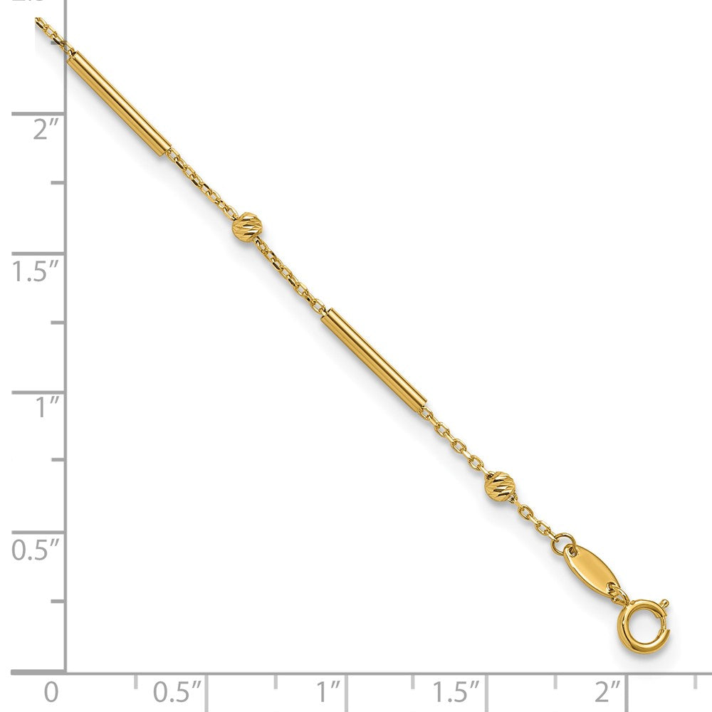 10K Yellow Gold Polished and Diamond-Cut Bar 9in Plus 1in Ext. Anklet