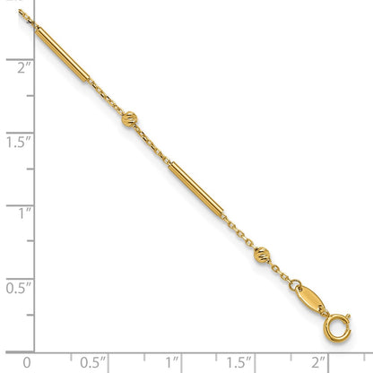 10K Yellow Gold Polished and Diamond-Cut Bar 9in Plus 1in Ext. Anklet