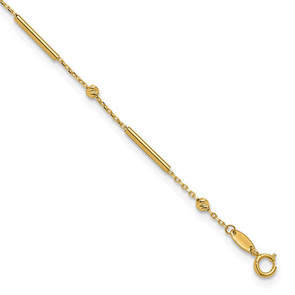 10K Yellow Gold Polished and Diamond-Cut Bar 9in Plus 1in Ext. Anklet