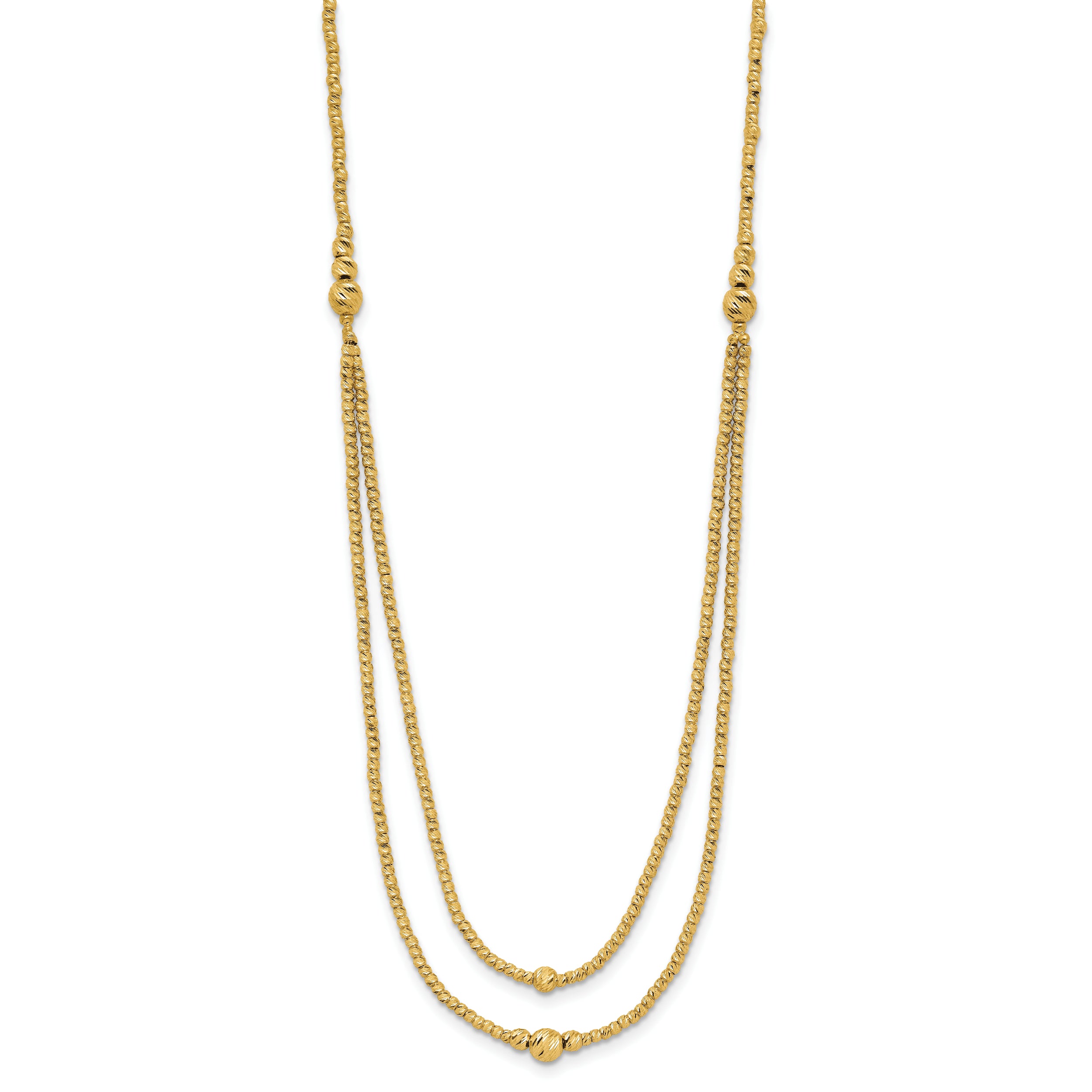 10K Yellow Gold Polished And Diamond Cut Beads 2 Strand Necklace