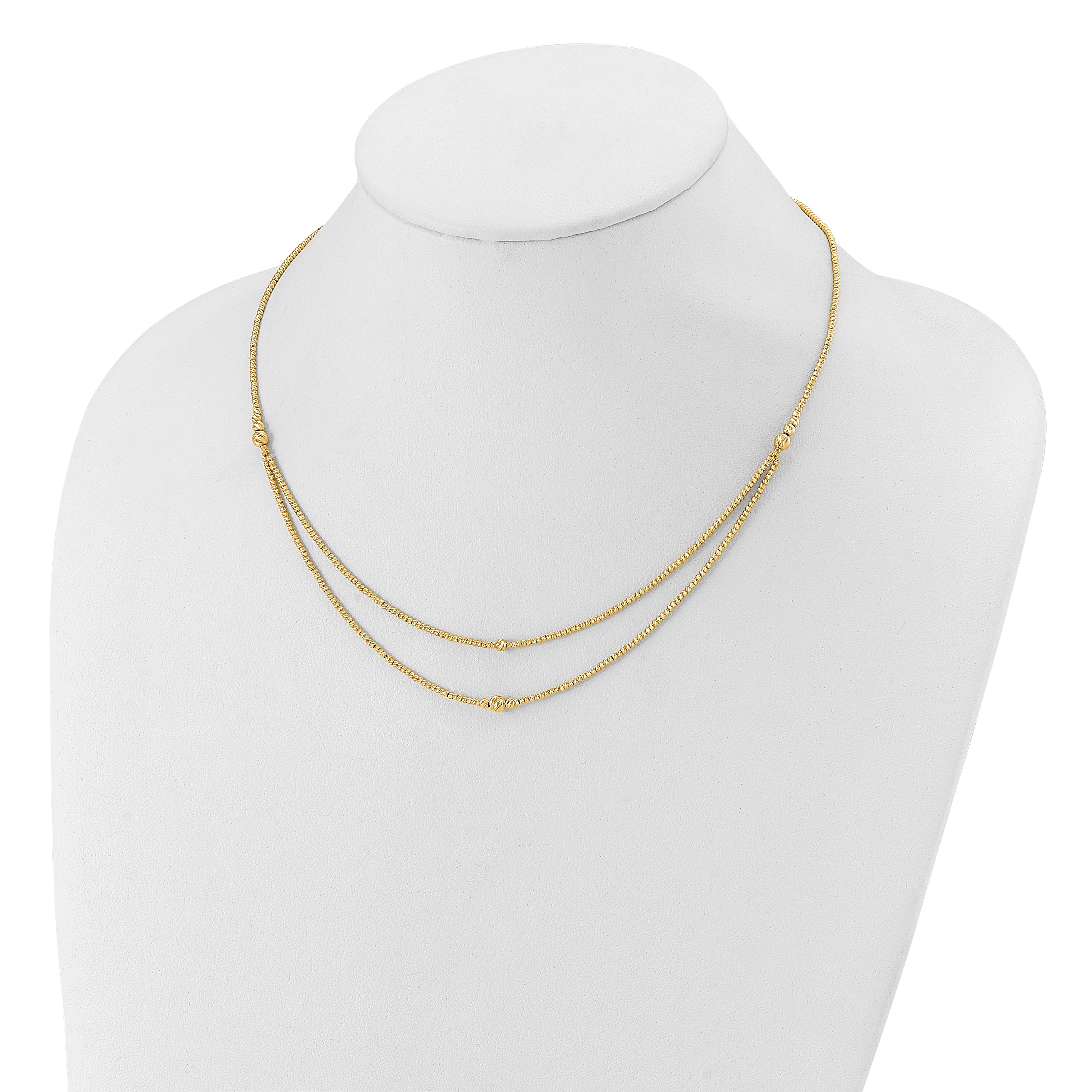 10K Yellow Gold Polished And Diamond Cut Beads 2 Strand Necklace