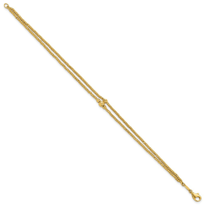 10K Yellow Gold Polished And Diamond Cut Beads 2 Strand Bracelet