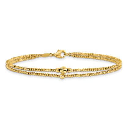 10K Yellow Gold Polished And Diamond Cut Beads 2 Strand Bracelet