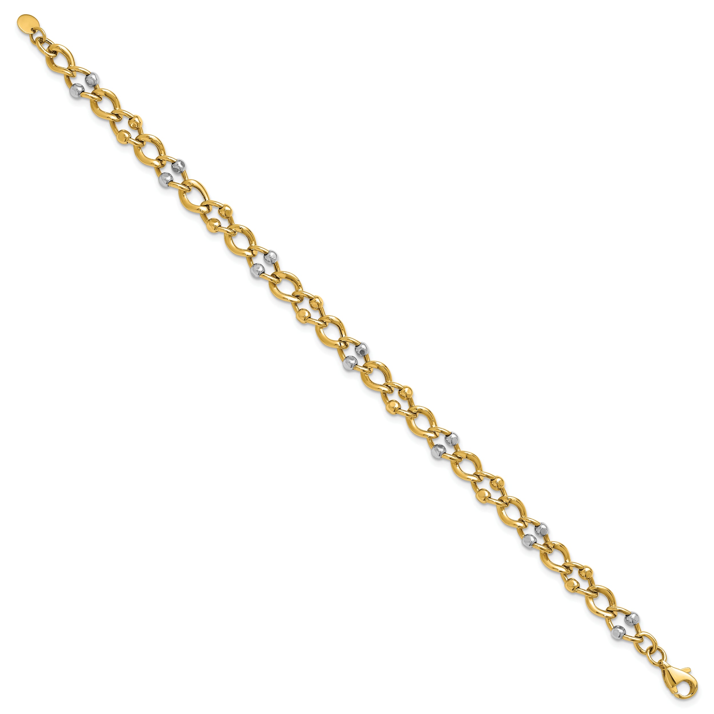 10K Two Tone Polished Fancy Link With Beads Bracelet