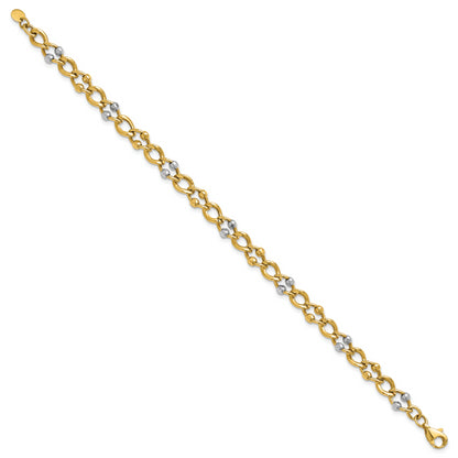 10K Two Tone Polished Fancy Link With Beads Bracelet