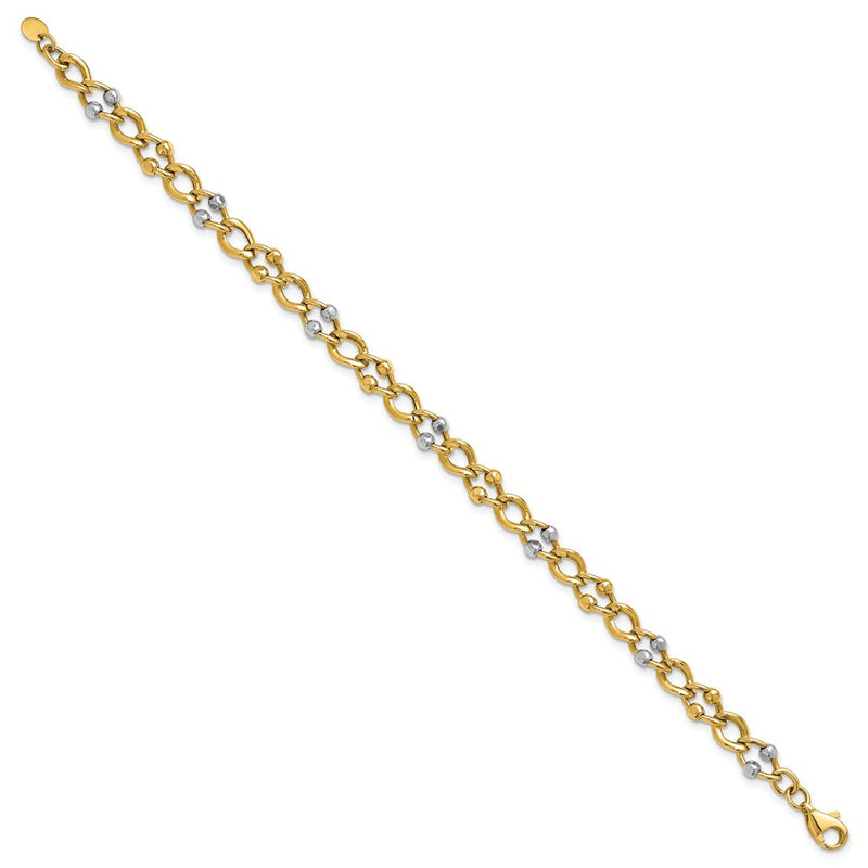 10K Two Tone Polished Fancy Link With Beads Bracelet