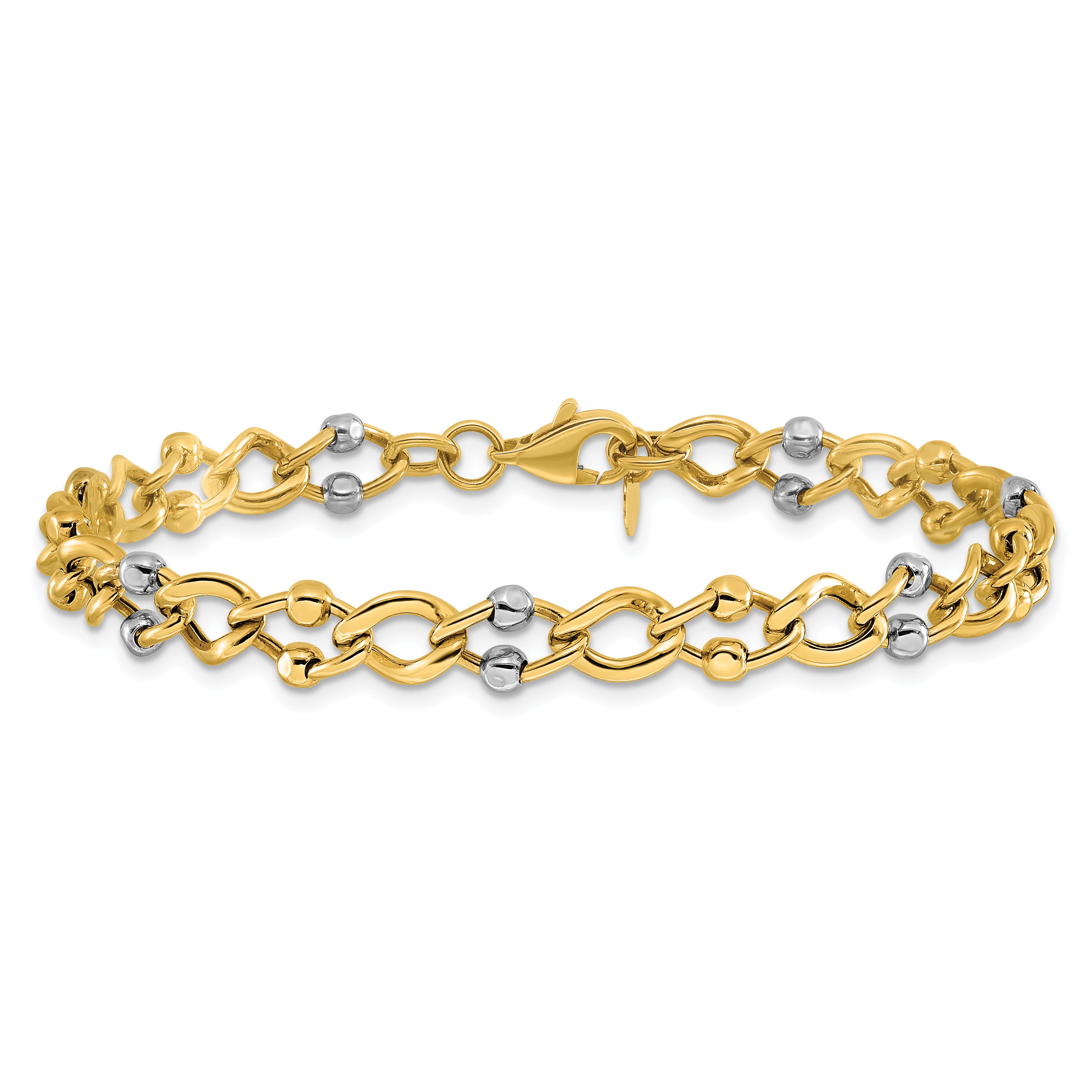 10K Two Tone Polished Fancy Link With Beads Bracelet