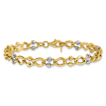 10K Two Tone Polished Fancy Link With Beads Bracelet