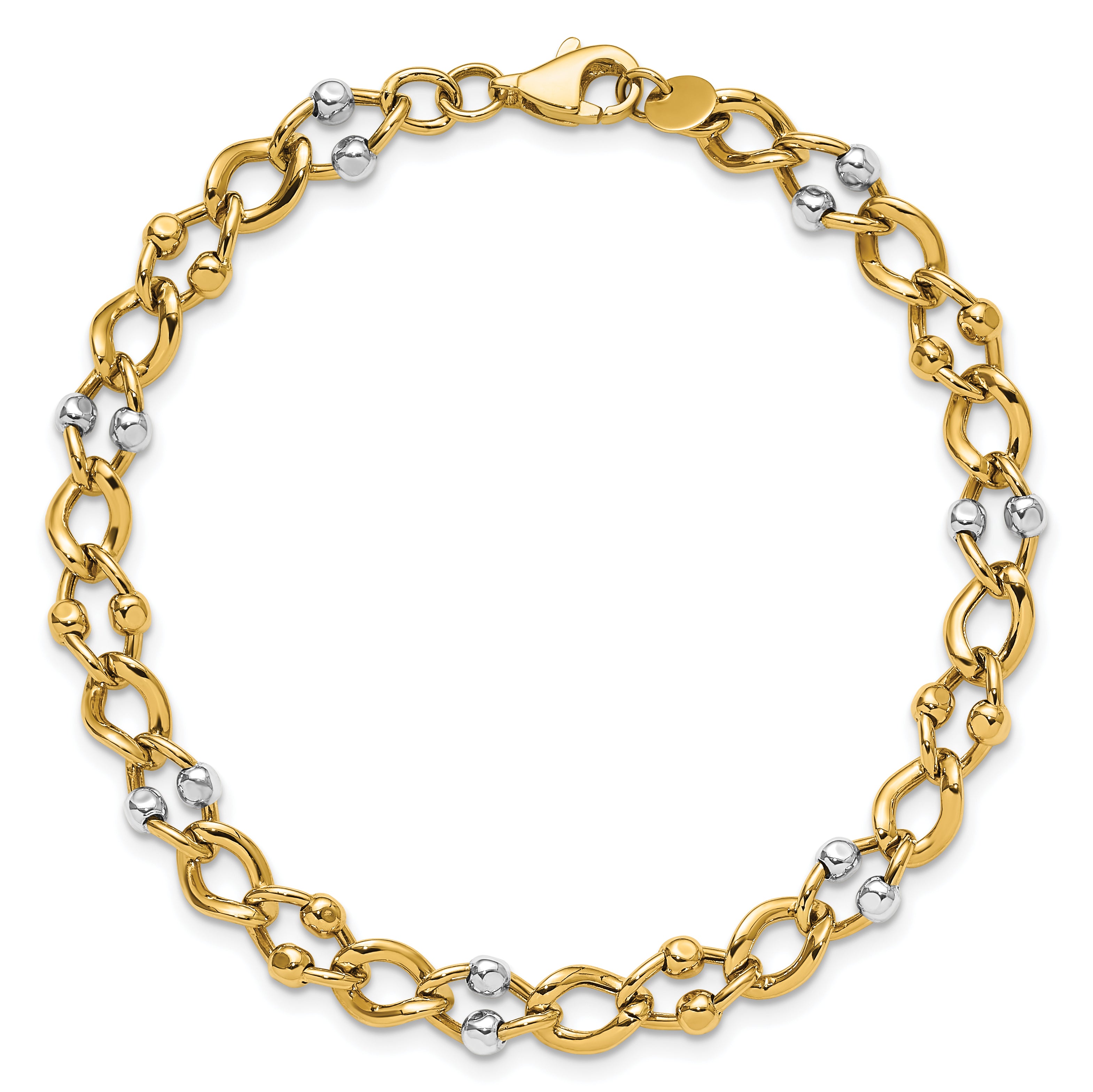 10K Two Tone Polished Fancy Link With Beads Bracelet