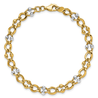 10K Two Tone Polished Fancy Link With Beads Bracelet