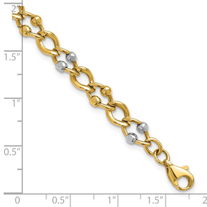 10K Two Tone Polished Fancy Link With Beads Bracelet