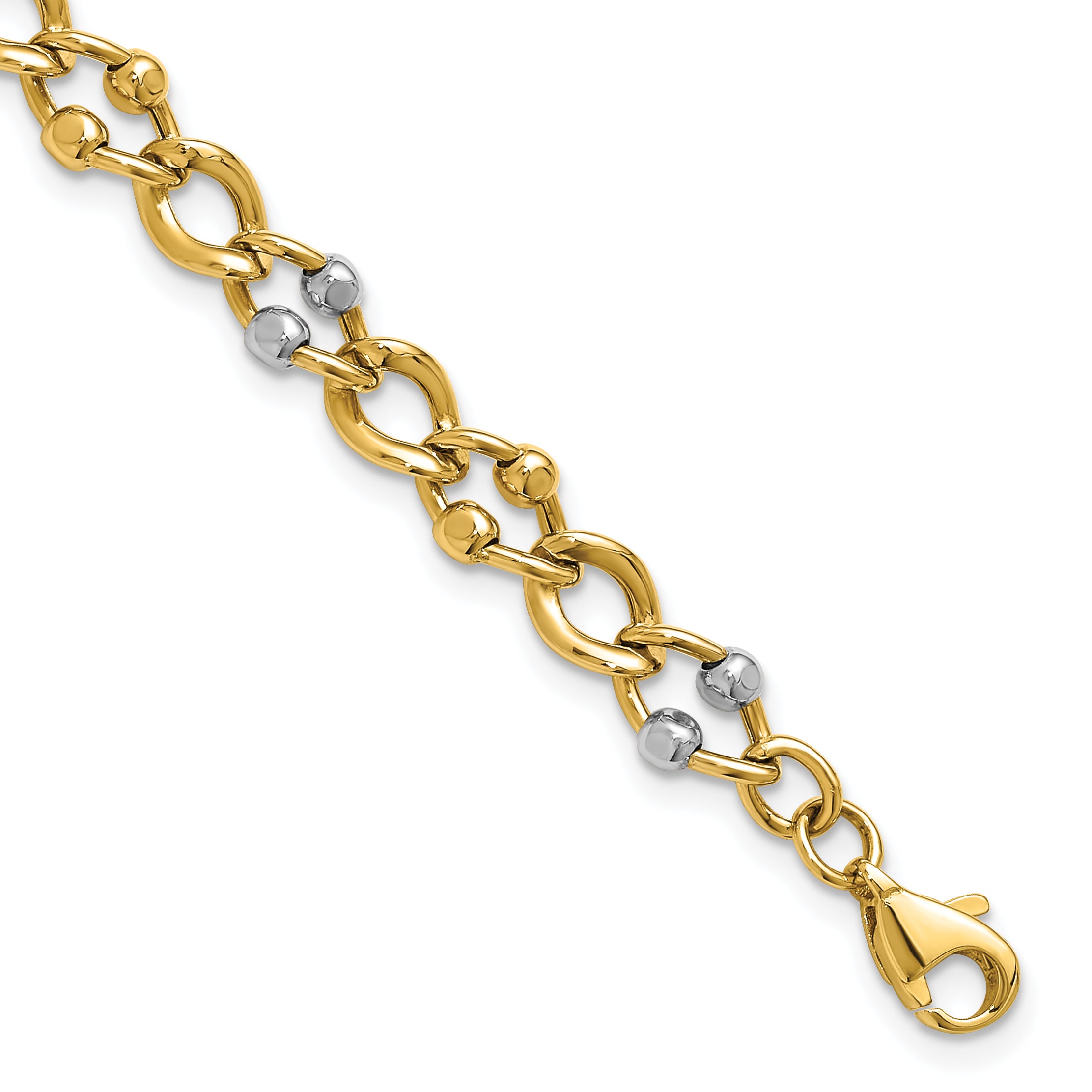 10K Two Tone Polished Fancy Link With Beads Bracelet