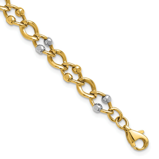 10K Two Tone Polished Fancy Link With Beads Bracelet