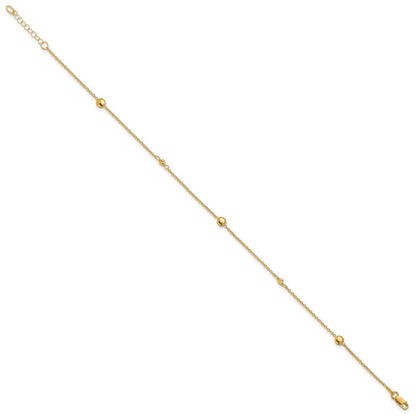 10K Yellow Gold Polished and Dia-Cut Fancy Plus Ext. Chain Anklet