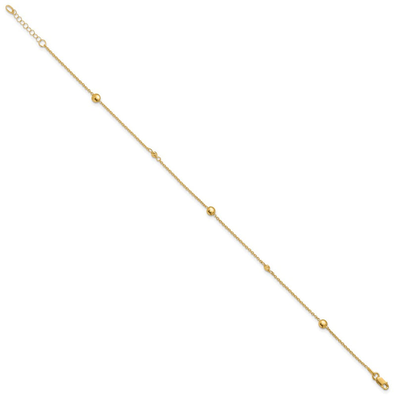 10K Yellow Gold Polished and Dia-Cut Fancy Plus Ext. Chain Anklet