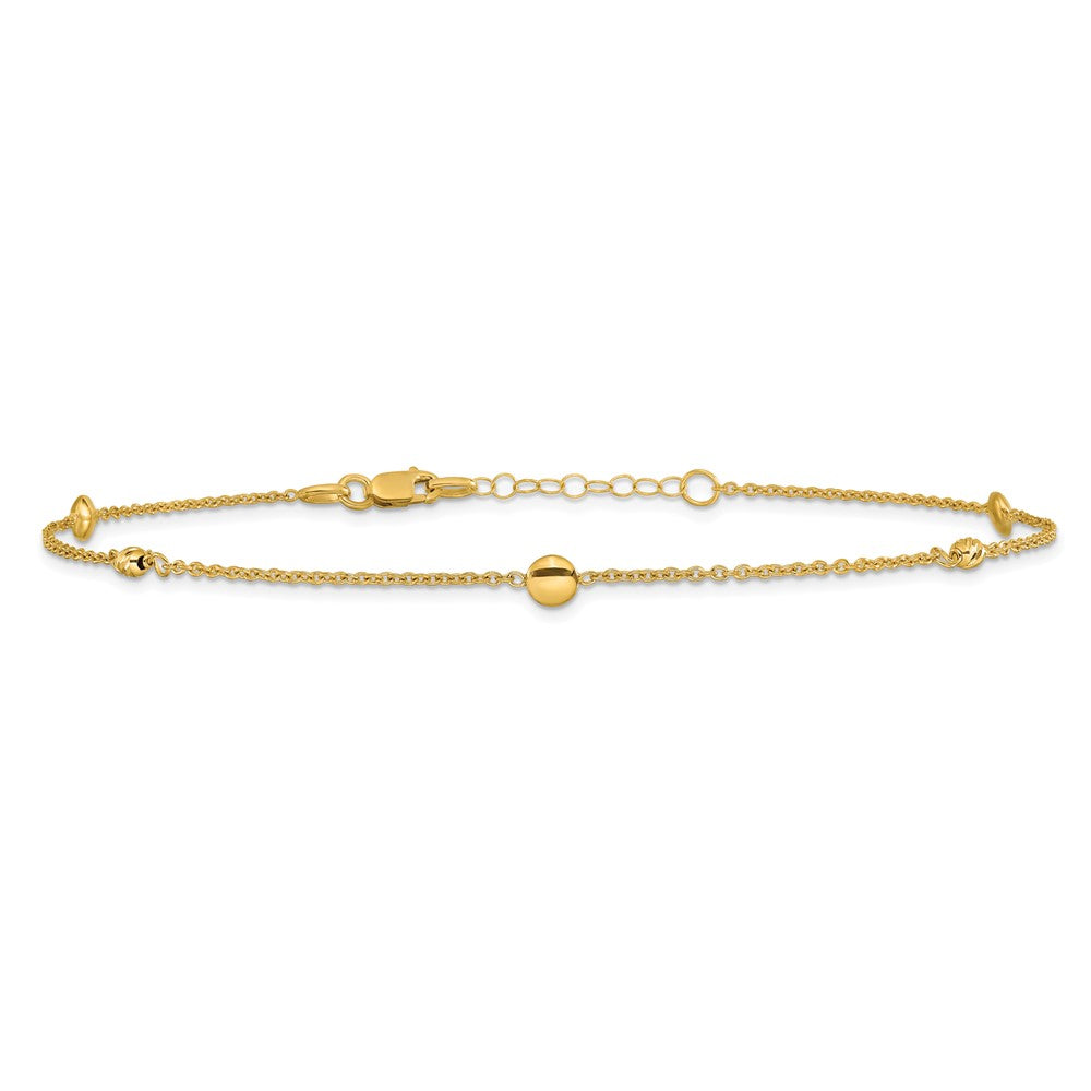 10K Yellow Gold Polished and Dia-Cut Fancy Plus Ext. Chain Anklet