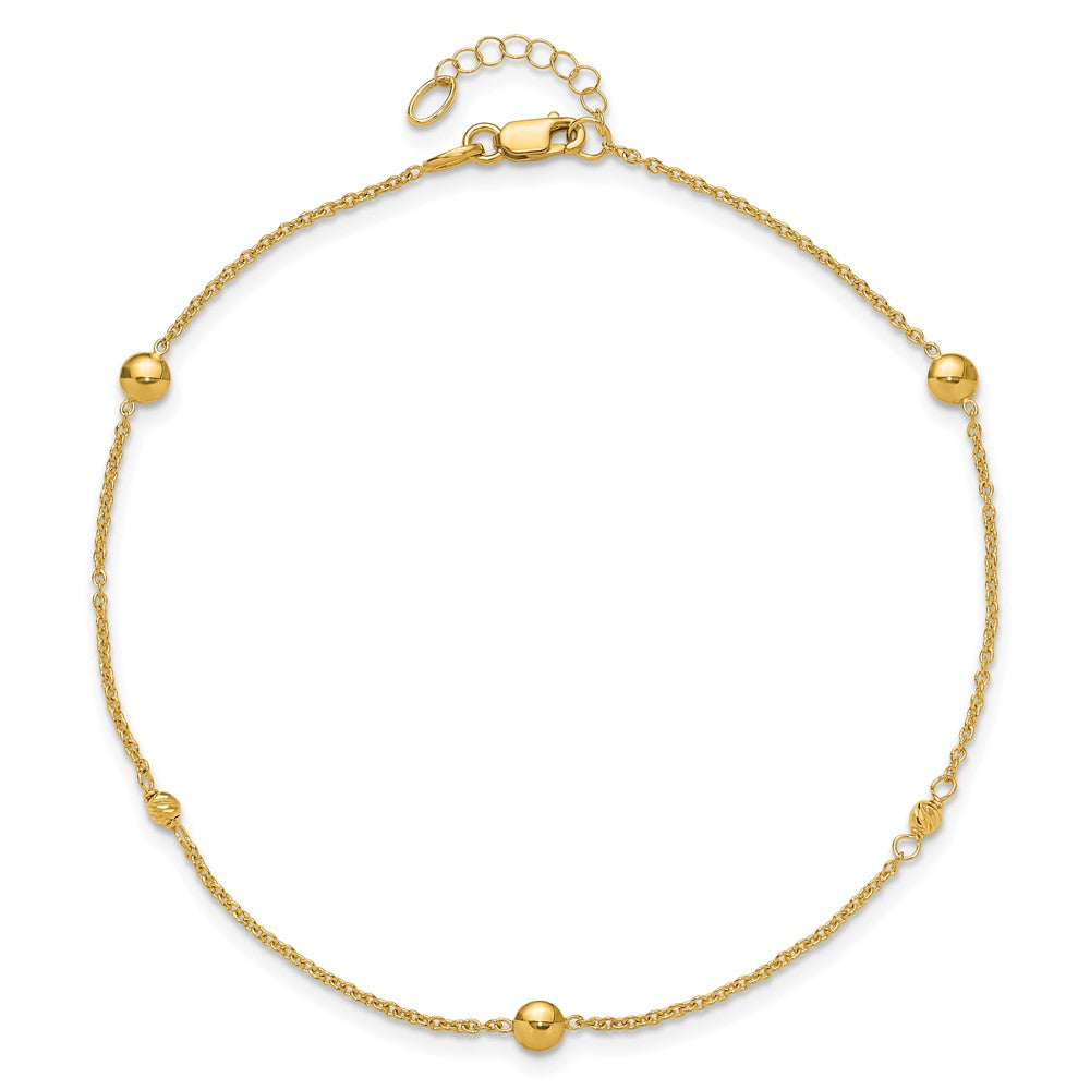 10K Yellow Gold Polished and Dia-Cut Fancy Plus Ext. Chain Anklet