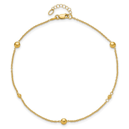 10K Yellow Gold Polished and Dia-Cut Fancy Plus Ext. Chain Anklet