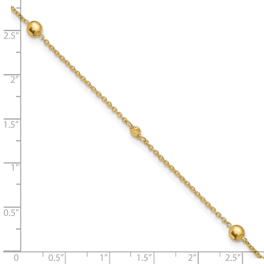 10K Yellow Gold Polished and Dia-Cut Fancy Plus Ext. Chain Anklet