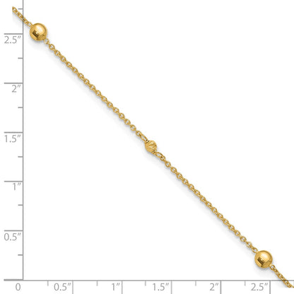 10K Yellow Gold Polished and Dia-Cut Fancy Plus Ext. Chain Anklet