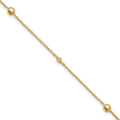 10K Yellow Gold Polished and Dia-Cut Fancy Plus Ext. Chain Anklet