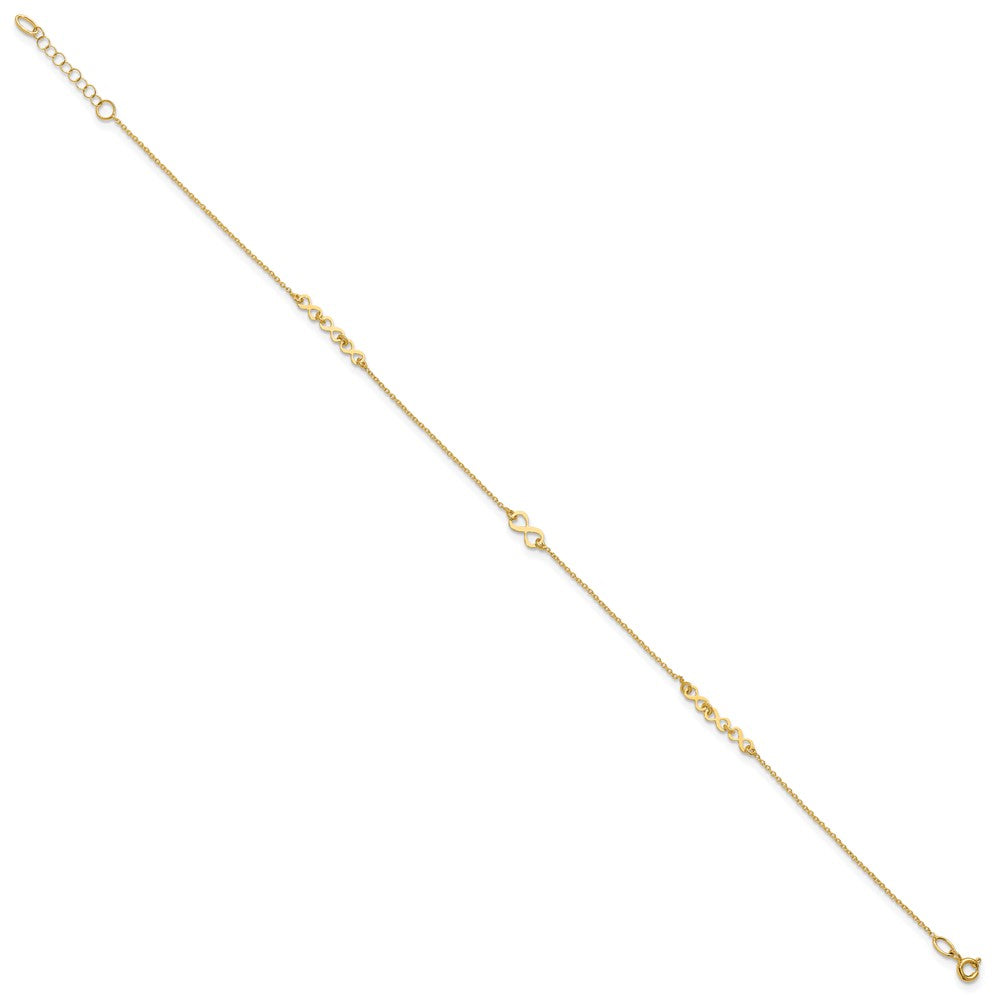 10K Yellow Gold Polished and Dia-Cut Infinity 10in Plus 1in Ext. Anklet