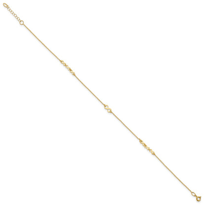 10K Yellow Gold Polished and Dia-Cut Infinity 10in Plus 1in Ext. Anklet