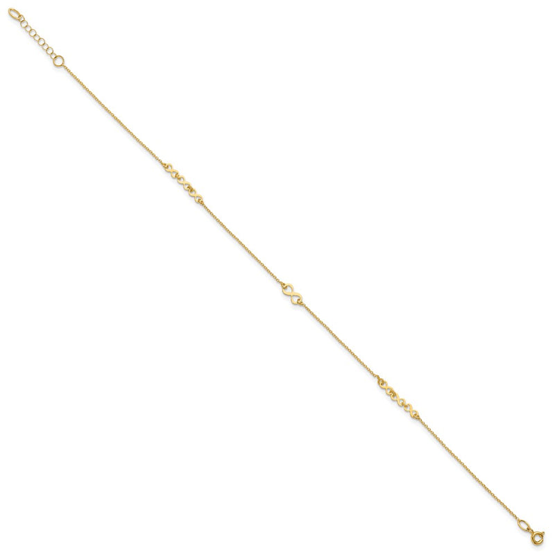 10K Yellow Gold Polished and Dia-Cut Infinity 10in Plus 1in Ext. Anklet