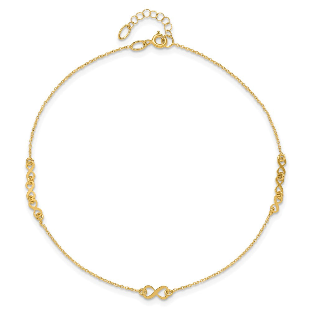 10K Yellow Gold Polished and Dia-Cut Infinity 10in Plus 1in Ext. Anklet