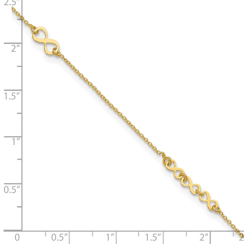 10K Yellow Gold Polished and Dia-Cut Infinity 10in Plus 1in Ext. Anklet