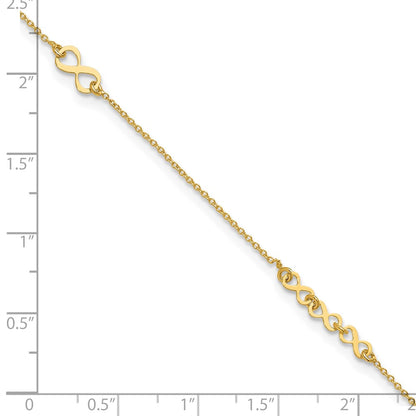 10K Yellow Gold Polished and Dia-Cut Infinity 10in Plus 1in Ext. Anklet