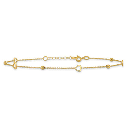 10K Yellow Gold Polished and Dia-Cut Heart 10in Plus 1in Ext. Anklet