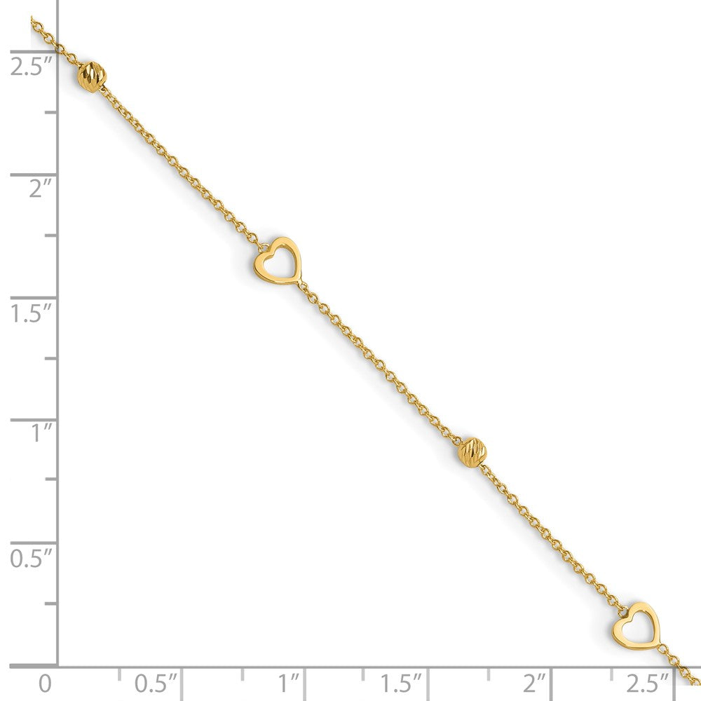 10K Yellow Gold Polished and Dia-Cut Heart 10in Plus 1in Ext. Anklet