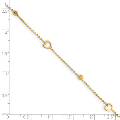 10K Yellow Gold Polished and Dia-Cut Heart 10in Plus 1in Ext. Anklet