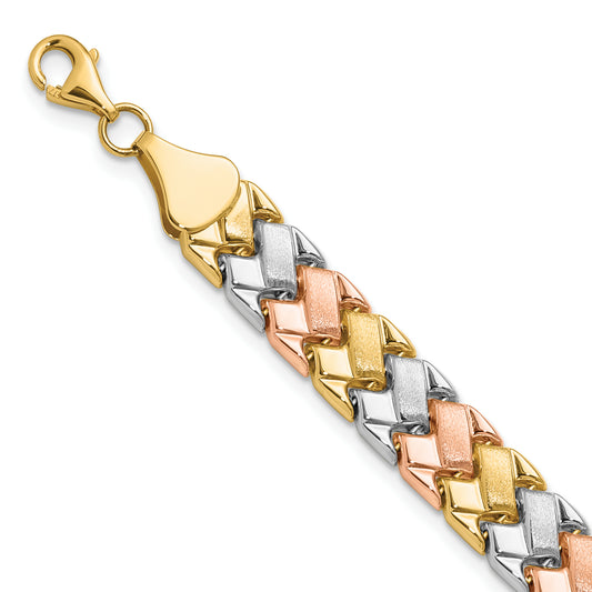 10K Two Tone Wht Rhodium Polished/Satin Fancy Link Bracelet