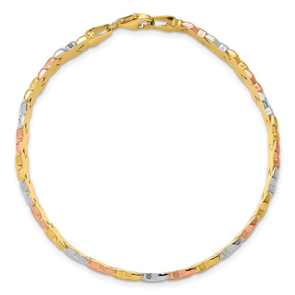 10K Two Tone Wht Rhodium Polished/Satin Fancy Link Bracelet