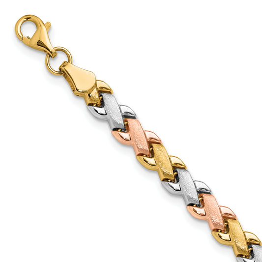 10K Two Tone Wht Rhodium Polished/Satin Fancy Link Bracelet