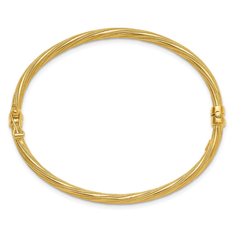 10K Yellow Gold Polished And Textured Twisted Hinged Bangle