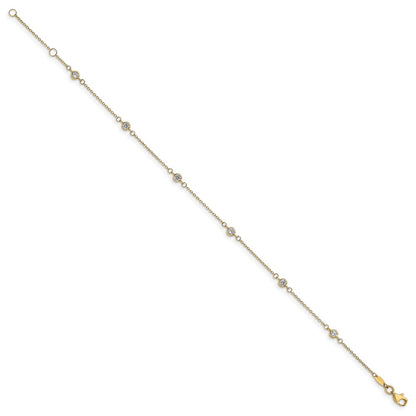 10K Yellow Gold CZ Polished Plus Ext. Chain Anklet