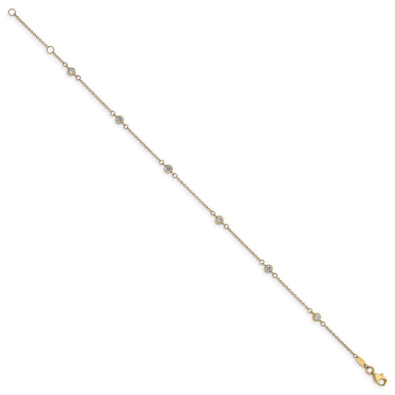 10K Yellow Gold CZ Polished Plus Ext. Chain Anklet