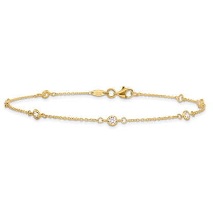 10K Yellow Gold CZ Polished Plus Ext. Chain Anklet