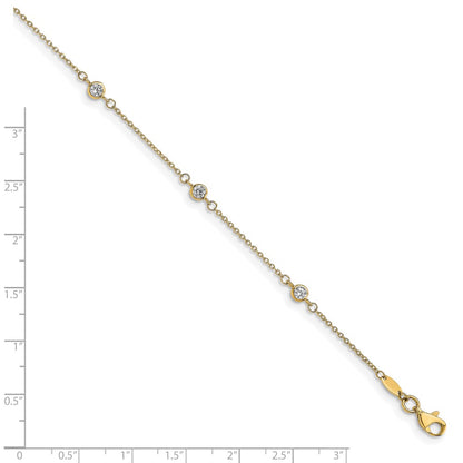 10K Yellow Gold CZ Polished Plus Ext. Chain Anklet